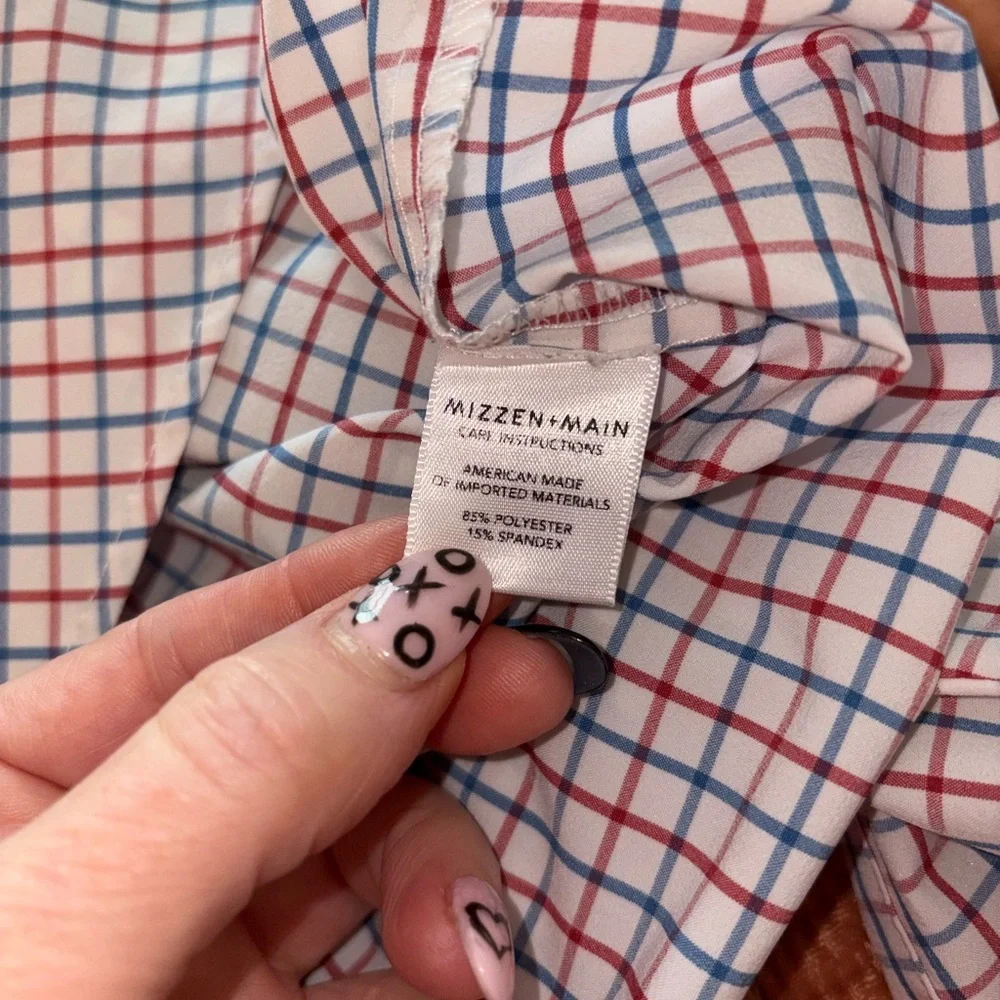 Mizzen+Main Leeward Performance Dress Shirt XXL Stretch No Iron Red Blue Check - Picture 5 of 5